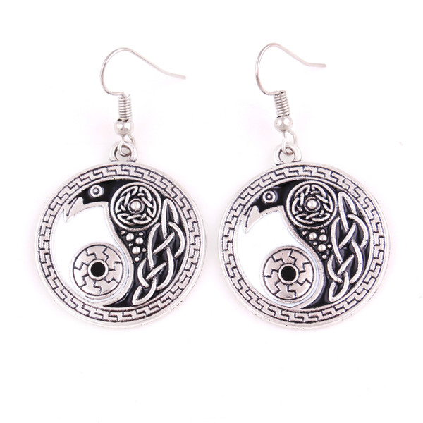 Religious Celtic Retro Raven Pendant Earring Morrigan Crow Raven Yin Yang Amulet Earring Jewelry For Woman Free Shipping