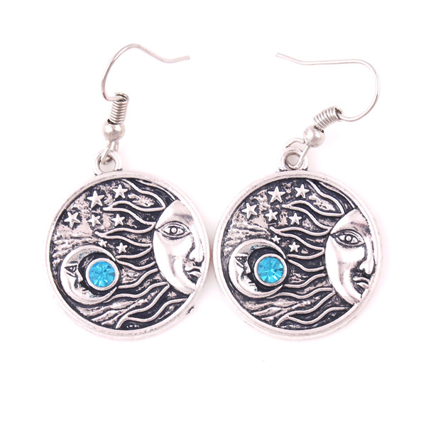 Fashion Alloy Sun Moon Stars Celestial With Crystal Pendant Earring Antique Astrology Universe Jewelry Free Shipping