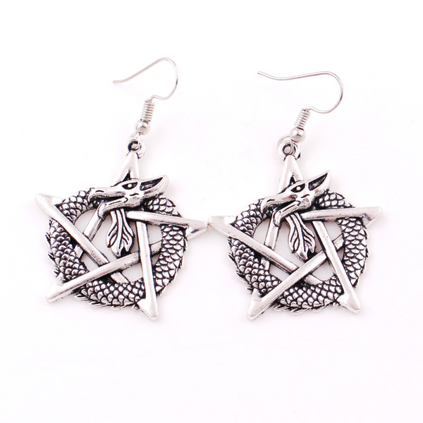 Pentagram Dragon Interwoven Pendant Star Weave Infinity Oxidized Sliver Color Earrings Best Jewelry Gift Free Shipping