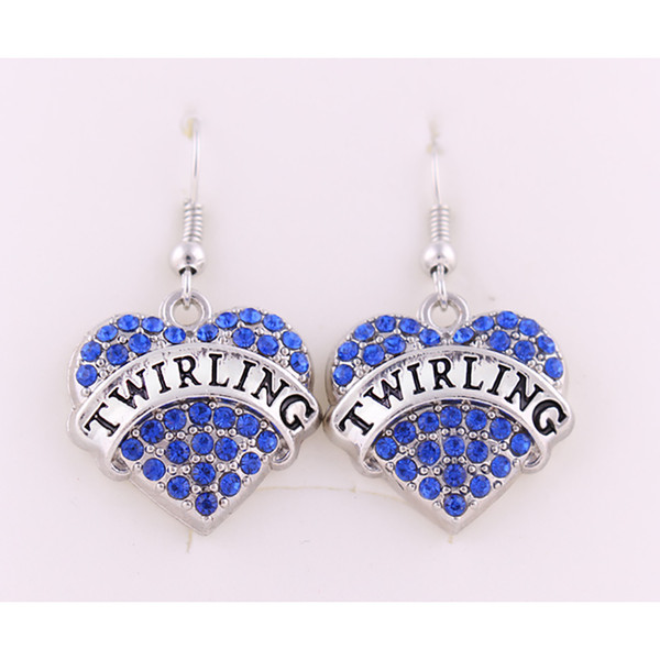 Female Earrings Heart Shape Pendent Design TWIRLING Written Sparkling Crystals Personality Jewelry Zinc Alloy Provide Dropshipping