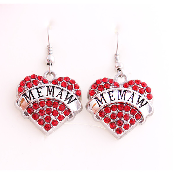 Earrings For Women Good Wors Written In Heart Pendant MEMAW Romantic Feeling And Beautiful Crystals Zinc Alloy Dropshipping