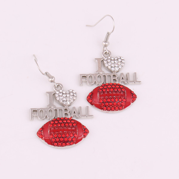 Fans Favorite Sports Jewelry I LOVE FOOTBALL With Sparkling Red Crystals Charm Pendant Hook Earrings Drop Shipping