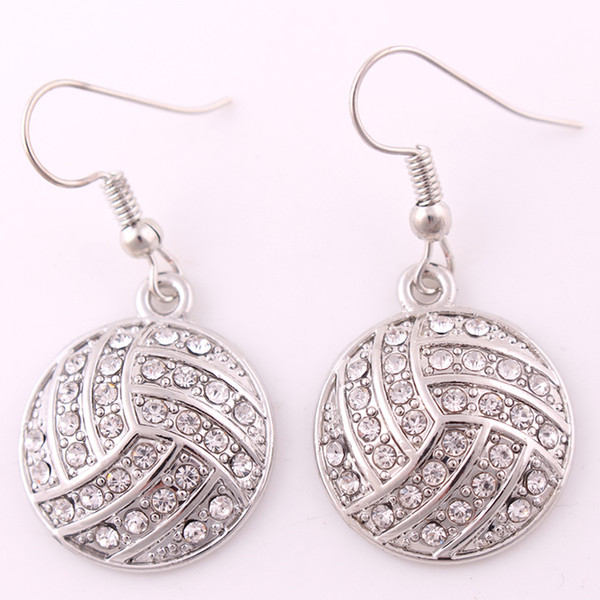 Hot Selling Rhodium Plated European Sport With Sparkling Crystals Rhinestone Volleyball Pendent Earrings Crystal Sport Earrings