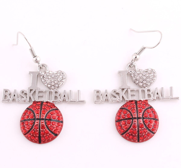 Apricot Fu Fans Favorite Sports Pendent Earring Inlaid in I LOVE BASKETBALL Shining Crystal Hook Earrings Gift Jewelry