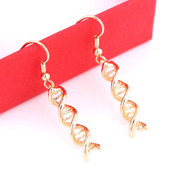 Gold Chemistry Structure Science Molecule Double Helix Spiral DNA Drop Hollow Pattern Earrings For Women Jewelry Gifts