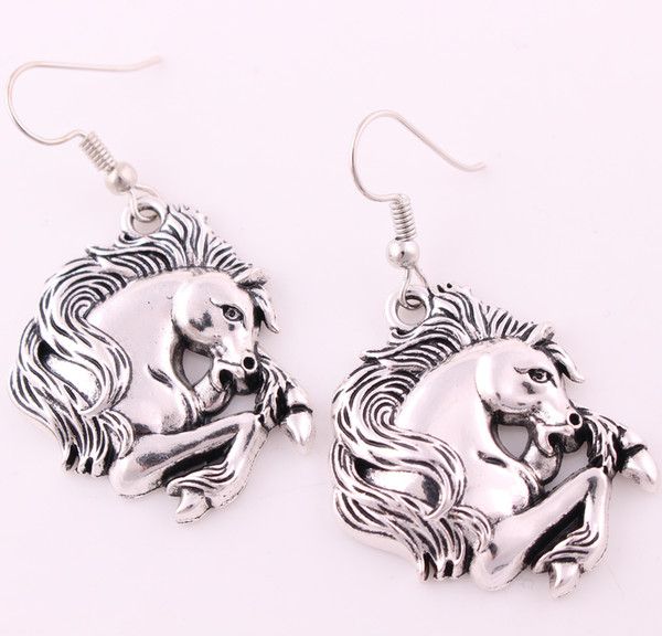 Retro Antique Silver Plated Horse Head Animal Vintage Charm Pendant Earrings Making Diy Handmade Jewelry Drop Shipping