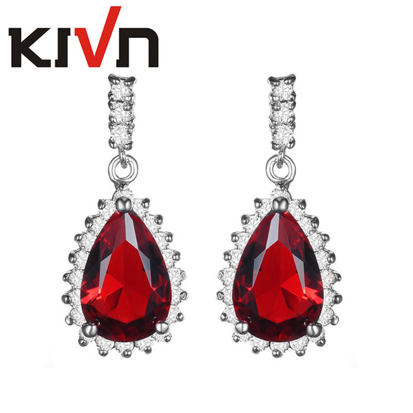 KIVN Fashion Jewelry Red Dangle Pave CZ Cubic Zirconia Wedding Bridal Earrings for Women Mothers Day Birthday Christmas Gifts