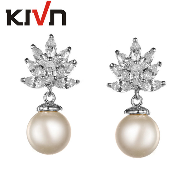 KIVN Womens Fashion Jewelry Dangle CZ Cubic Zirconia Wedding Bridal Simulated Pearl Earrings Birthday Christmas Mothers Gifts