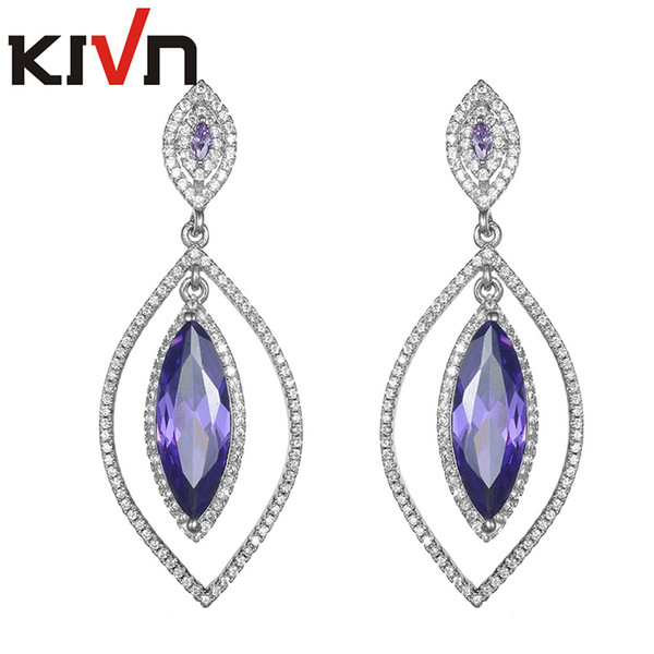 KIVN Fashion Jewelry Blue Royal Drop Dangle Pave CZ Cubic Zirconia Bridal Wedding Earrings for Women Birthday Christmas Valentines Gifts