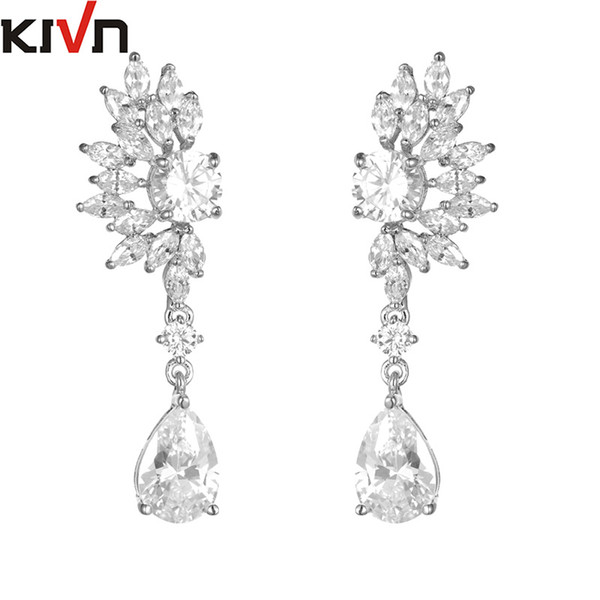 KIVN Fashion Jewelry Dangle CZ Cubic Zirconia Bridal Wedding Earrings for Womens Girls Christmas Mother Promotion Birthday Valentine Gifts