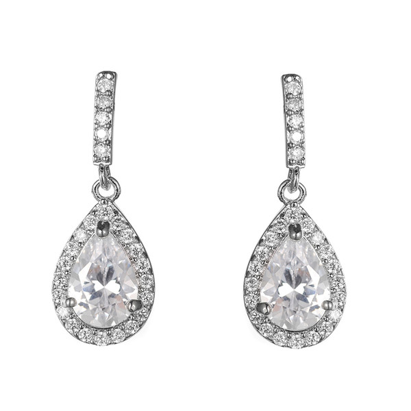 KIVN Fashion Jewelry Drop Dangle Royal Pave CZ Cubic Zirconia Wedding Bridal Earrings for Women valentines day