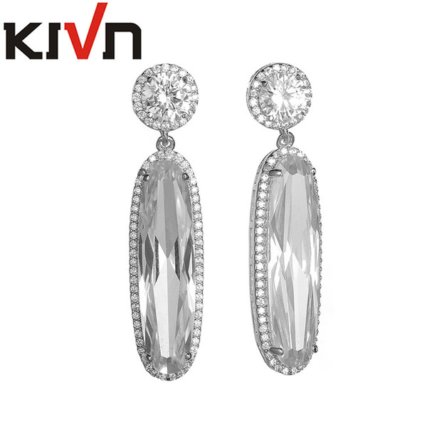 KIVN Fashion Jewelry Round Dangle Drop CZ Cubic Zirconia Bridal Wedding Earrings for Womens Girls Christmas Mother Promotion Birthday Gifts