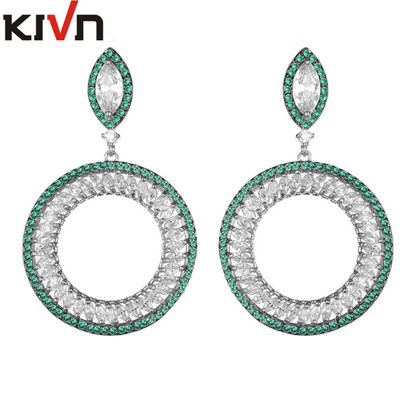 KIVN Fashion Jewelry Dangle Royal Blue Pave CZ Cubic Zirconia Wedding Bridal Earrings for Women Girls Promotion Birthday Gifts