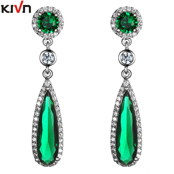 KIVN Fashion Jewelry Blue Dangle Pave CZ Cubic Zirconia Womens Girls Bridal Wedding Earrings Christmas Birthday Promotion Gifts