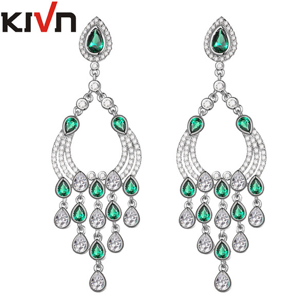 KIVN Womens Fashion Jewelry Long Dangle CZ Cubic Zirconia Chandelier Bridal Wedding Earrings Mothers Birthday Christmas Gifts