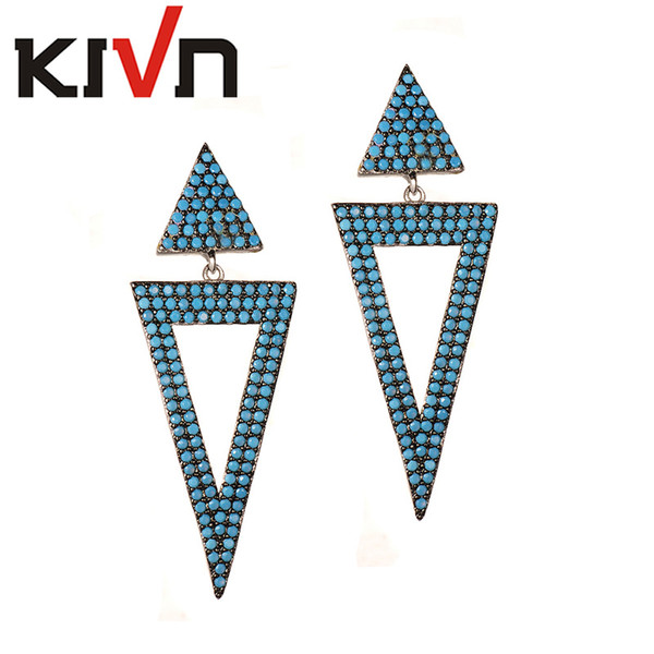 KIVN Fashion Jewelry Dangle Triangle Pave CZ Cubic Zirconia Women Girls Bridal Wedding Earrings Mothers Promotion Birthday Gifts