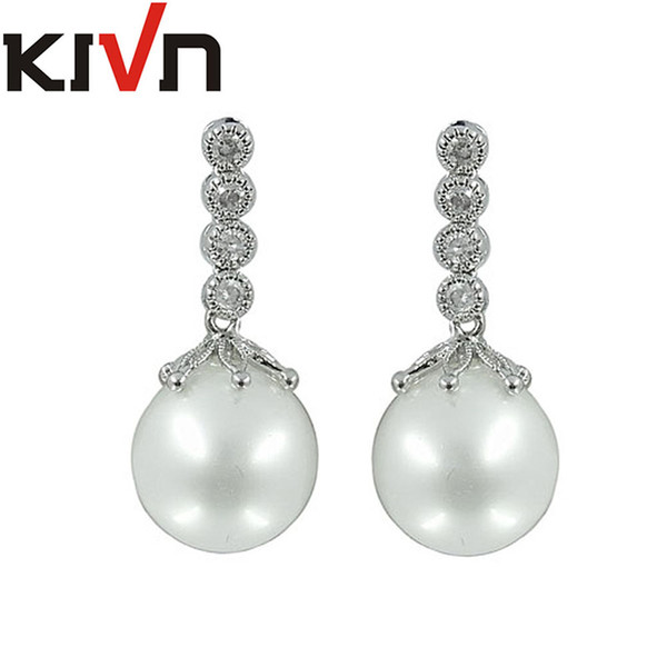 KIVN Fashion Luxury Drop Dangle Pave CZ Cubic Zirconia Wedding Bridal Simulated Pearl Earrings for Women