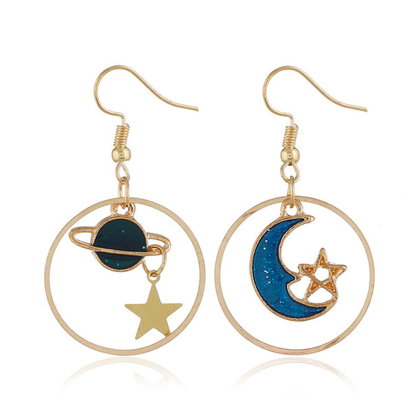 Korean Earings Fashion Jewelry Irregular Blue Moon Stars Drop Dangle Earrings For Women Modern Women's Earrings Brincos CE470