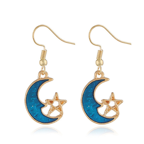 Korean Earings Fashion Jewelry Modern Women's Earrings Symmetry Blue Moon Stars Drop Dangle Earrings For Women Brincos CE472