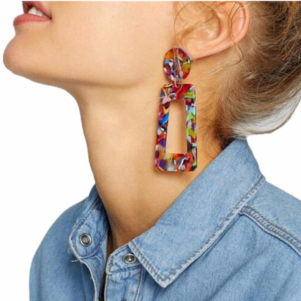 CANLYN Fashion Bohemia Leopard Print Acrylic Mix Color Geometric Long Drop Earrings for Women Colorful 2019 Earrings for Women Jewelry