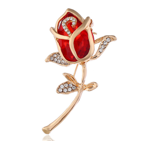 Beautiful Crystal Brooch Alloy Red Rose Pins Friends feminist Pin Brooch Flower Wedding Clothing Brooches For Women Accessories