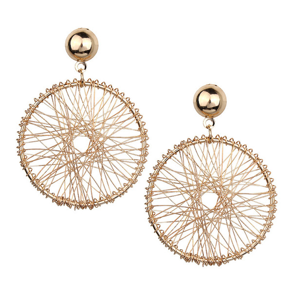 Korean Design Modern Women's Earrings 2019 Gold Geometric Round Thread Statement Drop Earrings For Women Fashion Jewelry