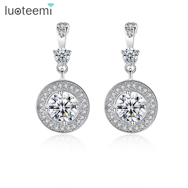 LUOTEEMI Top Quality Classic CZ Stone Elegant Round Pendant Drop Earrings for Women Fashion Brincos Oorbellen Boucle D'oreille