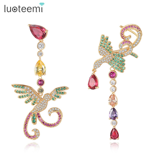 LUOTEEMI Fashion Independent Design Champagne Gold Color Multi Zircon Phoenix Drop Dangle Earring For Women Animal Bijoux Brinco