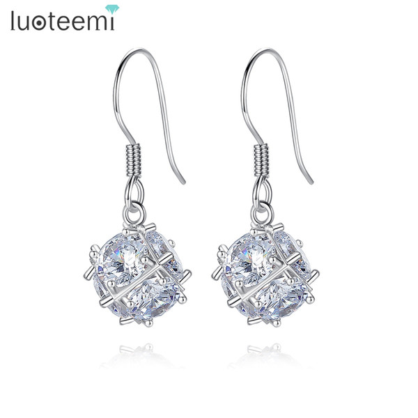 LUOTEEMI 2017 Luxury Beads Pendant Stud Earrings For Women Cubic Zirconia Ear Hook Jewelry fits School Prom Girl Accessories