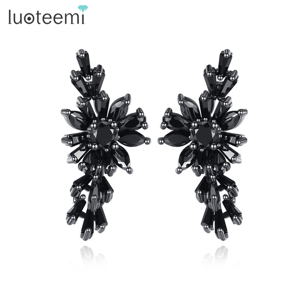 LUOTEEMI Brand New Design Oval Strip Cubic Zirconia Clear Black White Gold Color Stid Earrings for Women Girl Party Brincos