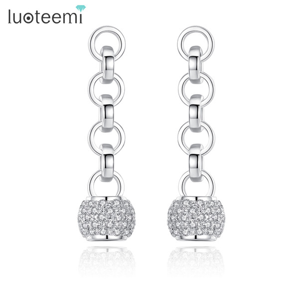 LUOTEEMI Office Female Geometric Cubic Zirconia Ball Silver Color 4 Loops Statement Drop Earrings for Women Boucles Doreilles