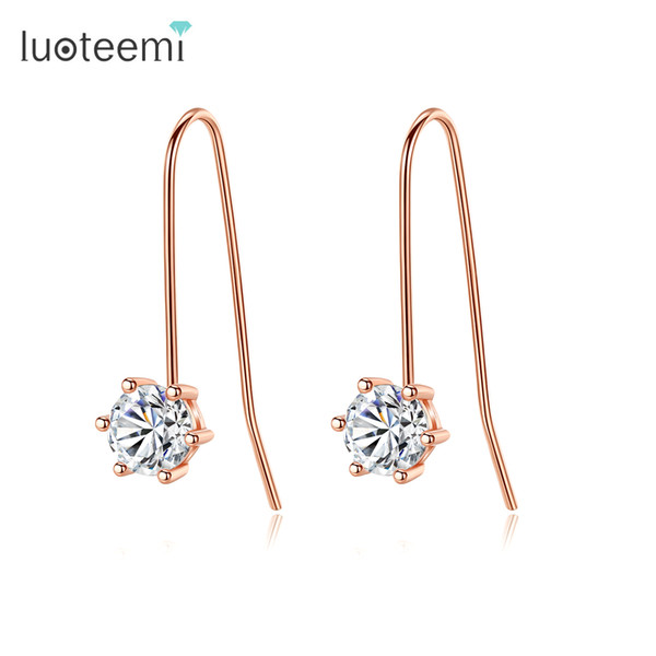 LUOTEEMI Brand Trendy CZ Crystal Dangle Earrings For Women Genuine 925 Sterling Silver Rose Gold Color Jewelry Silver Earrings