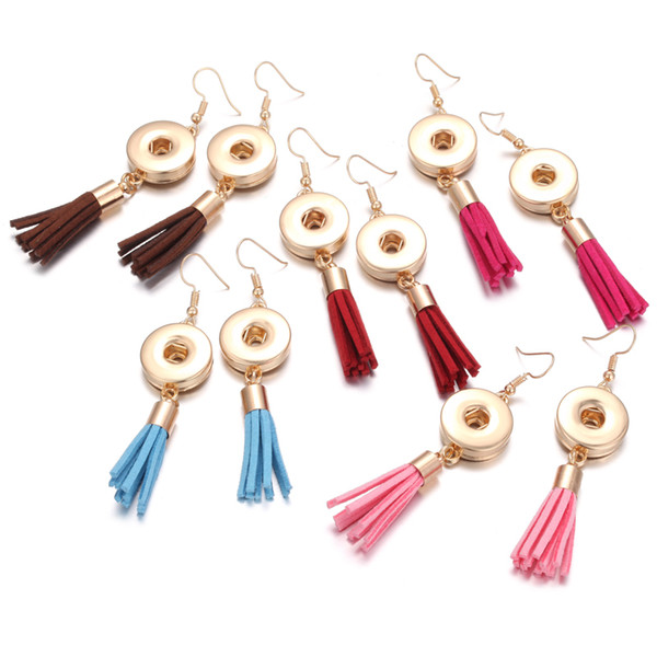 Noosa Snap Jewelry Vintage Tassel Gold 18mm Snap Button Earrings DIY Noosa Chunk Dangle Drop Earrings for Women