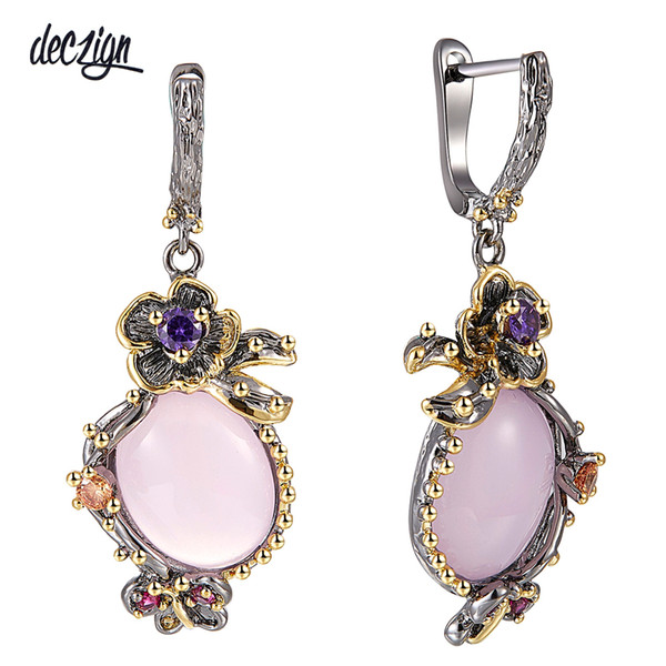 Deczign Hot Pick Drop Earrings for Women Wedding Party Dangle Earings Pink Opal Stone Fashion Accessories Gift WE3878