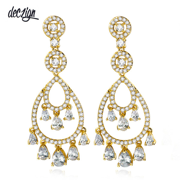 Deczign New Very Beautiful and Interesting Earrings! Gold plate With White Cubic Zirconia, Water Drop Long Excellent Earrings 65048-01