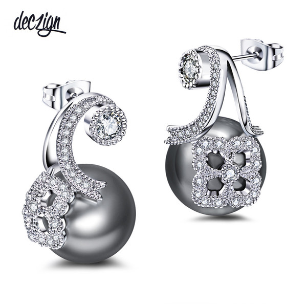 Deczign New Unique Design Synthetic Grey Pearl White Cubic Zircon Wholesales Discount Pendientes Drop Earrings WE3725