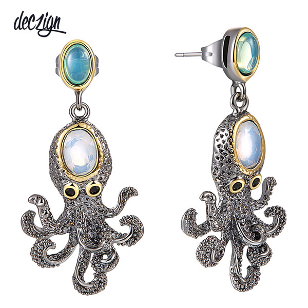 Deczign New Super! New Arrived Funny Octopus Drop Earrings for Women Cute Best Party Jewelry Simulated Opal Stones WE3875