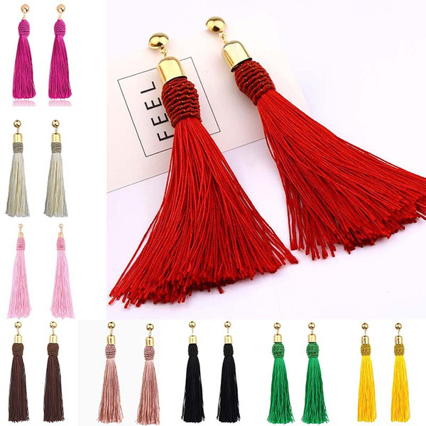 Brand Tassel Earrings Women Fashion Jewelry Bohemian Drop Dangle Long Earrings Silk Fabric Ethnic Vintage Earrings drop ship