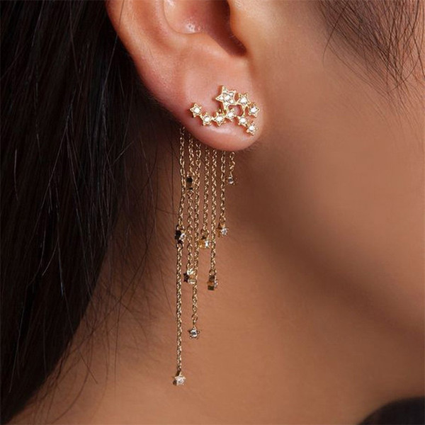 Crystsal Star Tassel Earrings Crystal Earrings Ear Cuff Women Fashion Jewelry Will and Sandy Drop Ship