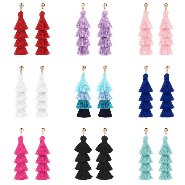 Brand Fashion Luxury Tassel Earrings for Women Girl Wedding Bohemian Drop Dangle Long Earring Silk Fabric Ethnic Vintage stud