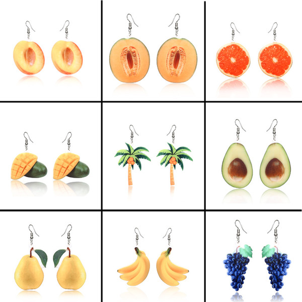 Acrylic Fruit Earrings Fruit Peaches Banana Grape Coconut Palm Tree Earrings Ear Rings Dangle Fashion Jewelry Will and Sandy Drop Ship