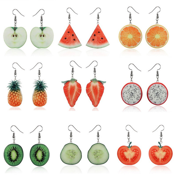 Fresh Fruit Earrings Acrylic Fruit Apple Watermelon Strawberry Earrings Ear Ring Dangle Fashion Jewelry Will and Sandy Drop Ship