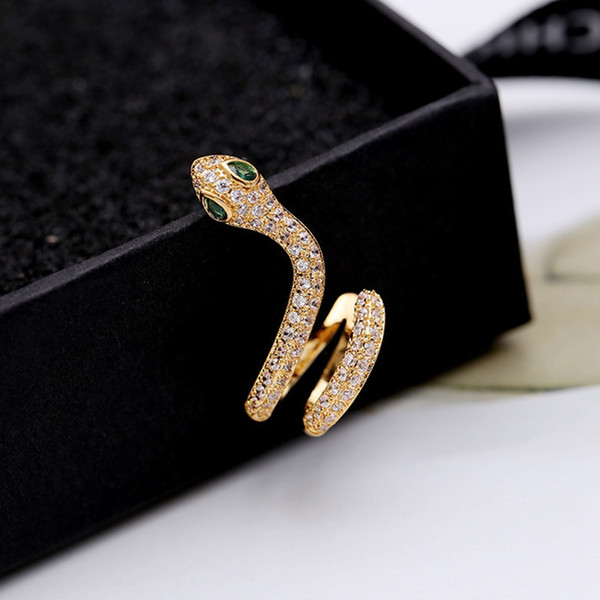 Europe And The United States Personality Snake Ear Clips Gold Stud Earrings 925 Silver Pin Micro-Inlay Zircon Earrings Fashion Accessories