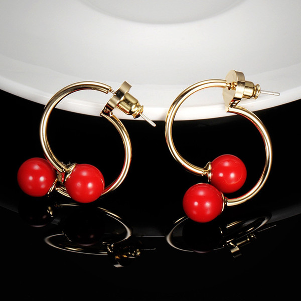 New European And American Fashion Earrings Personalized Wild Cherry Red Pearl Korean Earrings A Two-Wear Rear-Mounted Earrings Jewelry