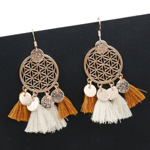 Europe and the United States new round tassel earrings spring and autumn wool earrings national wind long jewelry manufacturers wholesale