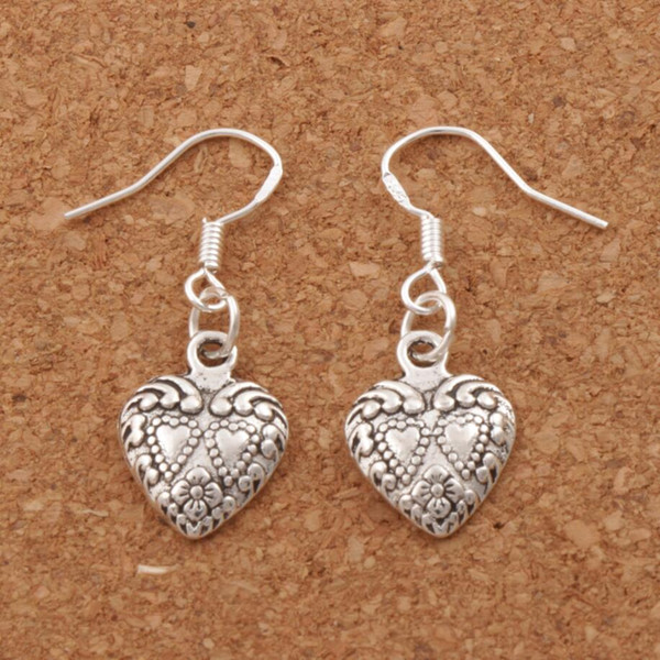 Double Dots Hearts Earrings 925 Silver Fish Ear Hook 40pairs/lot Antique Silver Chandelier E907 11.5x32mm