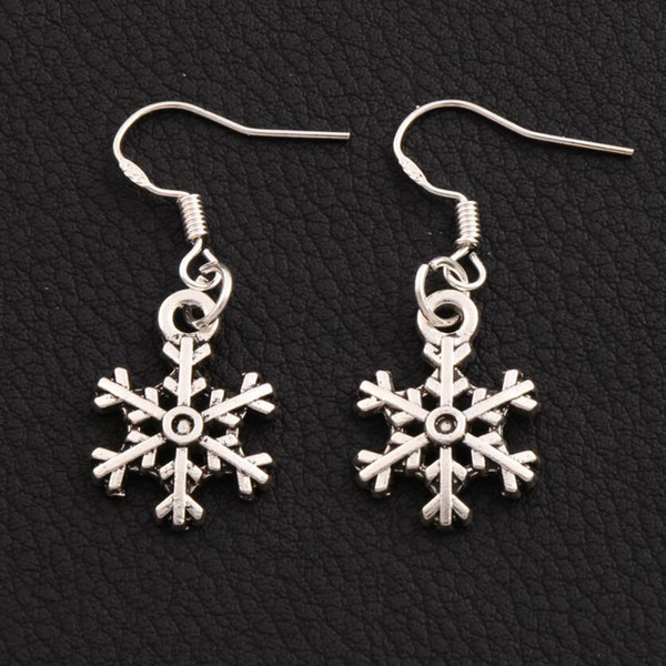 925 Silver Arched Snowflake Charm Pendant Earrings 40pairs/lot 14.4x35.1mm Tibetan Silver Fish Ear Hook E794