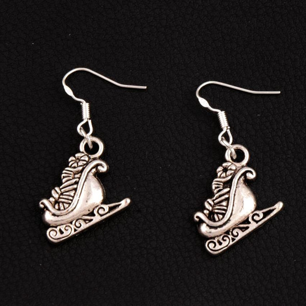 Santa Sleigh Earrings 925 Silver Fish Ear Hook 40pairs/lot Antique Silver Dangle Chandelier Jewelry E786 18.7x40.7mm