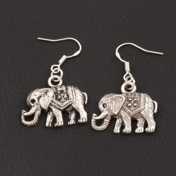 Mammoth Elephant Earrings 925 Silver Fish Ear Hook 30pairs/lot Antique Silver 11x36mm Chandelier E1187 Hot