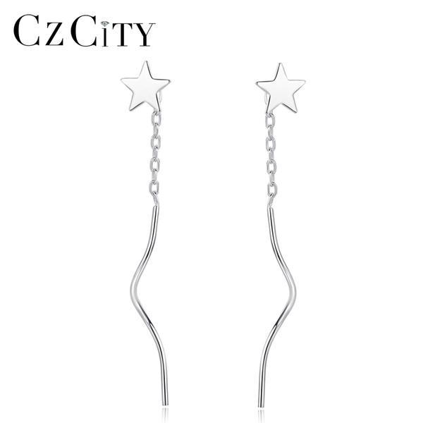 PAG&MAG New Design 925 Sterling Silver Drop Earring With Shiny Star&Long Silver Earrings For Girl Banquet Party or Anniversary